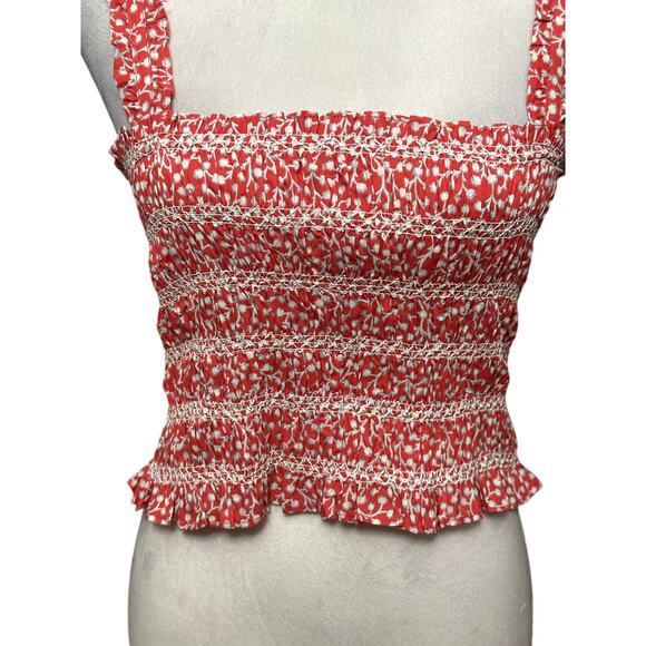 French Connection Smocked Sleeveless Crop Top 100% Cotton Square Neck Red 8 NWT - Picture 4 of 10